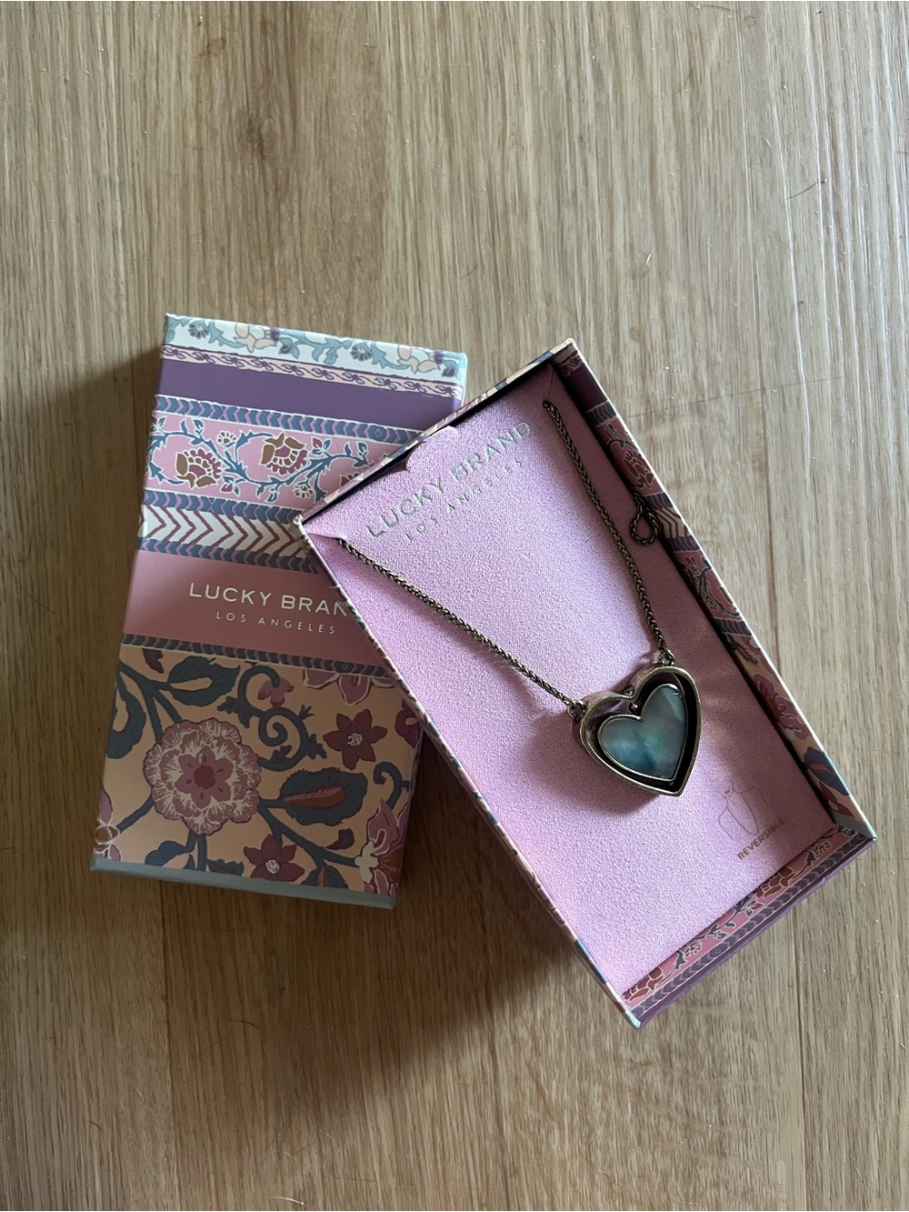 NWT Lucky Brand Reversible Heart Necklace with Shell Inlay